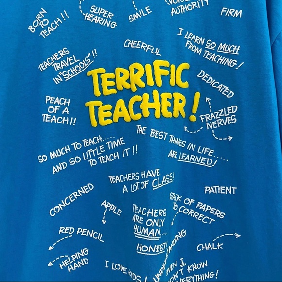 Hanes Heavyweight 50/50 Men’s XL Vintage 1991 Terrific Teacher Puff Print Shirt - Picture 3 of 5